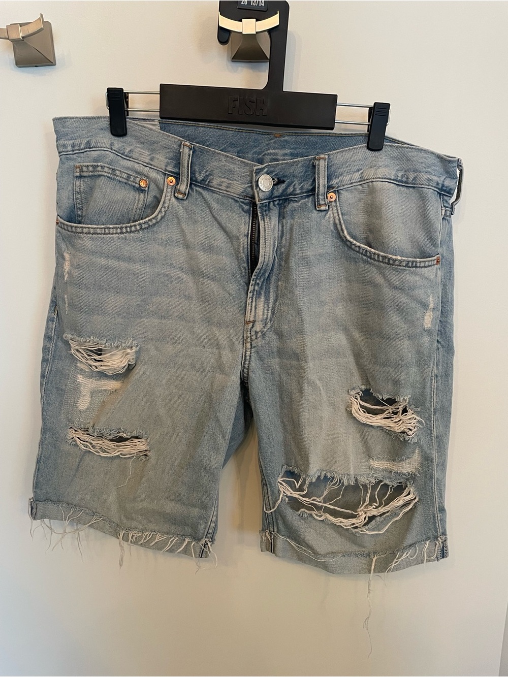 Men's Distressed Light Blue Denim Shorts - Size 36